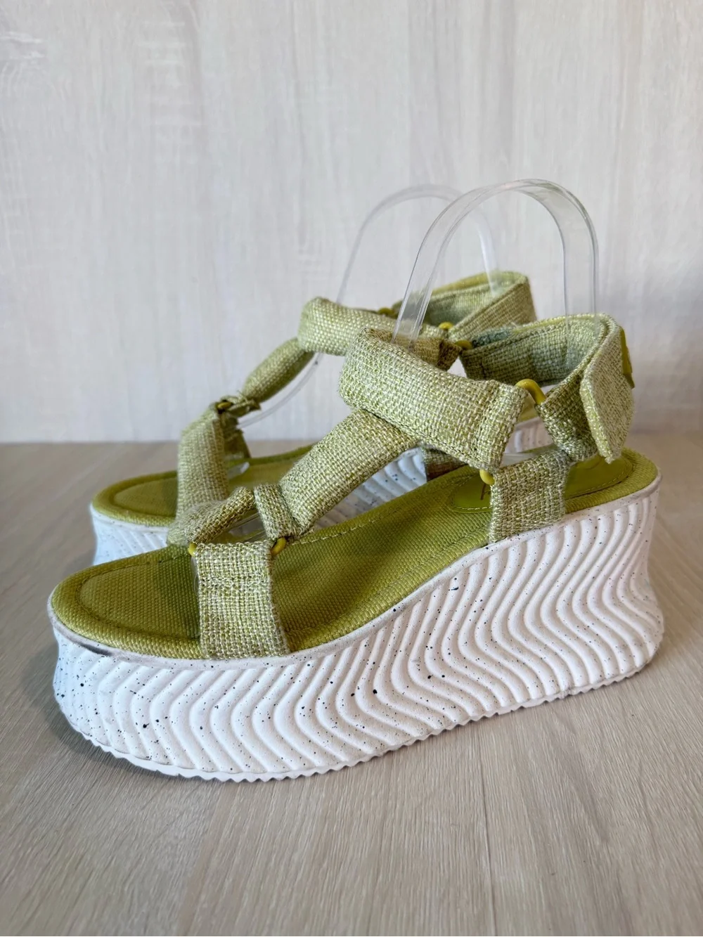 Circus NY by Sam Edelman Platform Sport Sandals Lime Green Wedge Hook & Loop 8.5